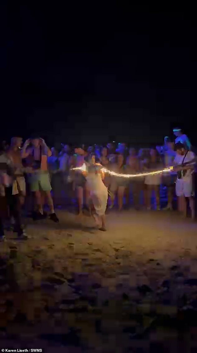 Onlookers gasped in shock as the rope 'barbecued her neck' - leaving her with a sore and blackened neck