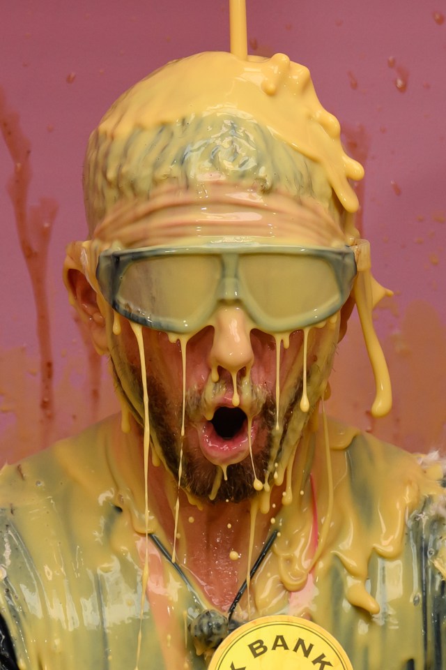 Dean McCullough covered in custard during an I'm a Celebrity...Get Me Out of Here! trial.