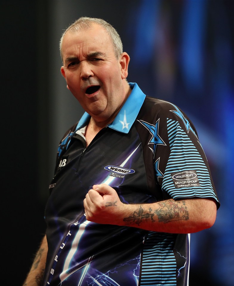 Phil Taylor reacting at the Auckland Darts Masters.
