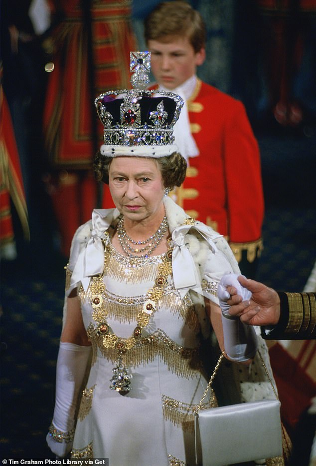 The Queen attends the State Opening of Parliament in 1987 in the Imperial State Crown