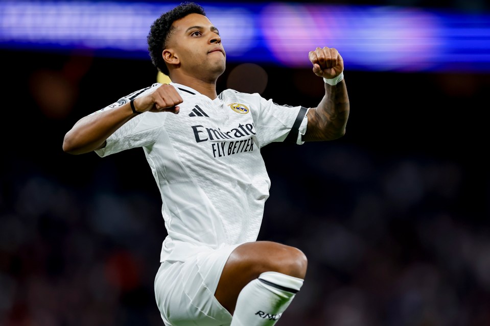 Rodrygo of Real Madrid celebrating a goal.