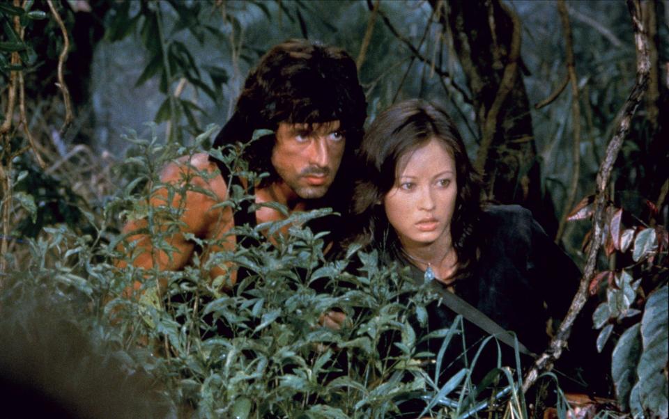 Sylvester Stallone and Julia Nickson in Rambo: First Blood Part II.