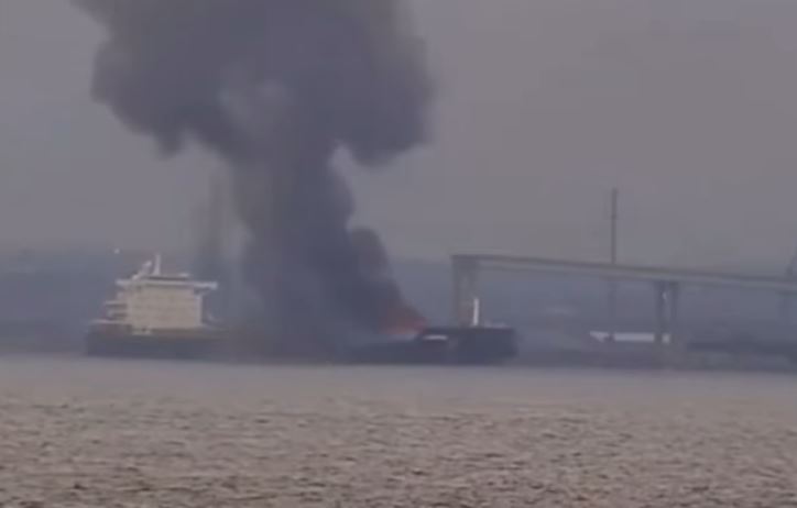 Cargo ship exploding in Baltimore harbor.
