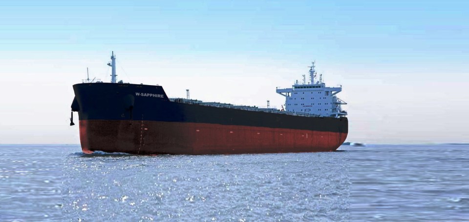 W-Sapphire cargo ship at sea.