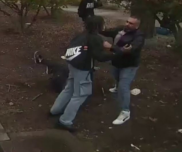 Ihsan punched his daughter's boyfriend square in the face at the start of the attack, sending him staggering back out of the frame and falling down hard on nearby concrete