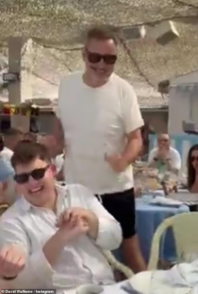 As well as Elton, David was joined by Heartstopper stars Kit Connor, 21, Joe Locke, 21, and Tobie Donovan, 23, (left) sharing snaps as they soaked up the sun together
