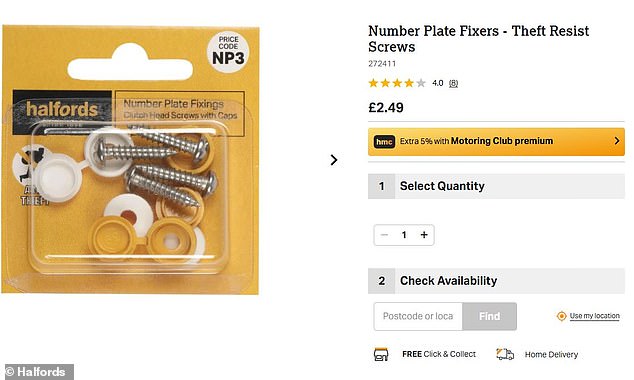 Halfords sells 'theft resist' screws for number plate fixing for £2.49. Nicholas Mantel, head of Churchill Motor Insurance, says they can be an effective theft deterrent