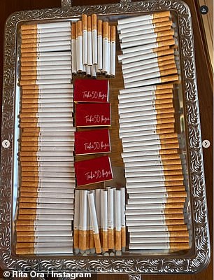 Taking to Instagram, Rita shared a huge cigarette display for guests to enjoy