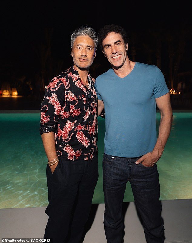 Taika also partied with actor Sacha Baron Cohen who opted for a blue T-shirt and dark jeans