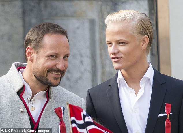 Crown Prince Haakon of Norway and Marius Hoiby are pictured together in Oslo in 2014