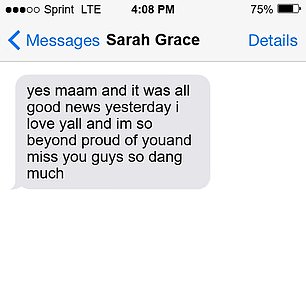 In the alleged text message, Patrick expressed gratitude for the support, shared positive news and conveyed how much she missed her loved ones