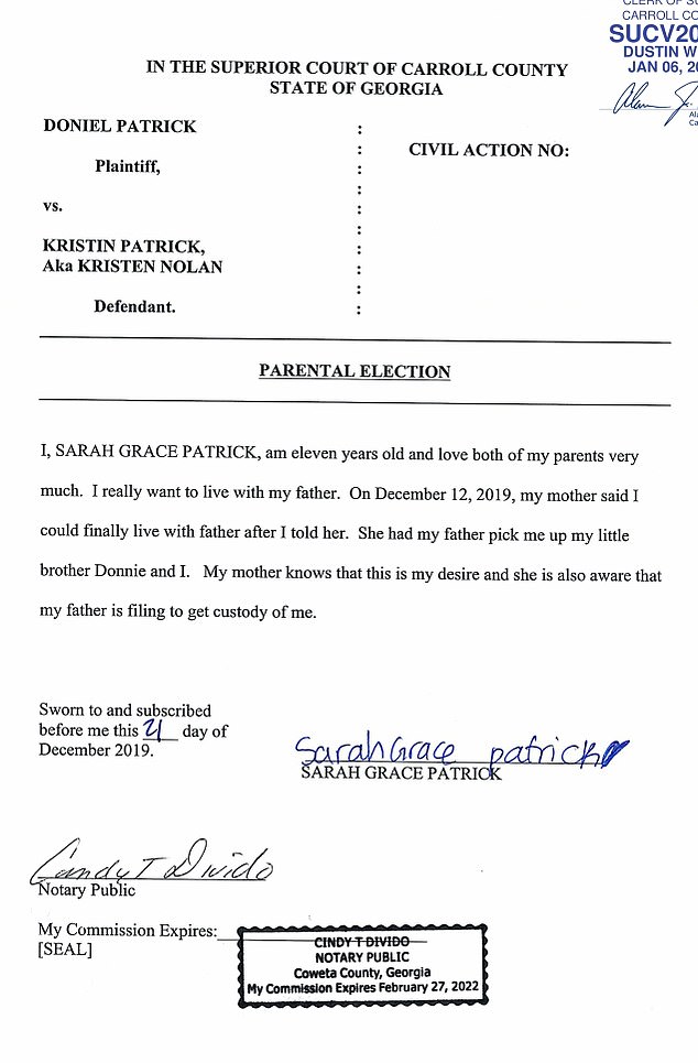 During her childhood, Patrick was caught in a bitter custody battle between her father, DJ, and her mother, who was allegedly struggling with drug use at the time, and even wrote a letter to the court pleading to live with her dad