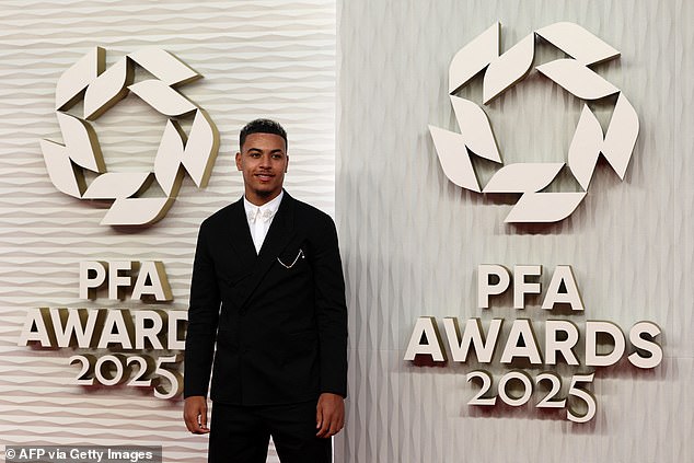 PFA Young Player of the Year nominee Morgan Rogers add some eye catching flourishes to his outfit for the event