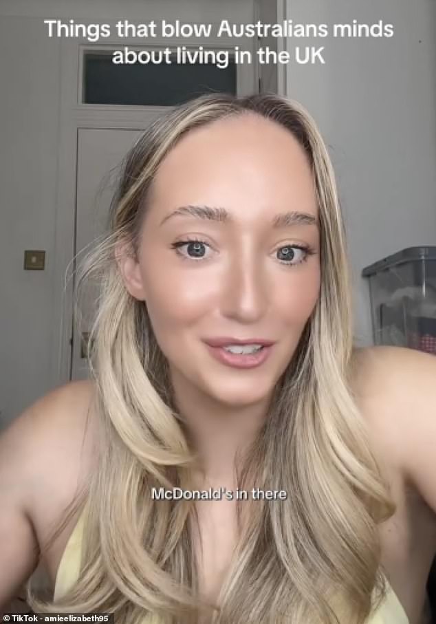 Former gymnast Amie Elizabeth (pictured) took to TikTok to share 'the things that blow Australians minds about living in the UK'