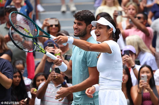 The 22-year-old took to the court in her hotly anticipated partnership with Carlos Alcaraz
