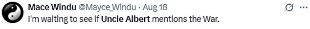 Viewers were quick to comment on Albert's likeness to the OFAH character, writing on X, formerly Twitter: 'Ooooooh look Uncle Albert!'
