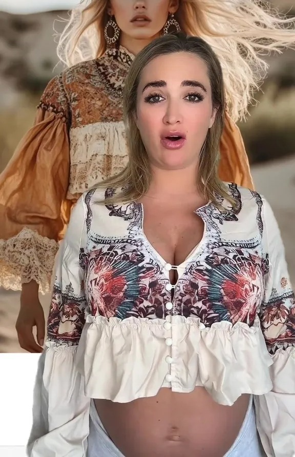 Georgia Harrison showing a maternity top she received that differs from the online advertisement.