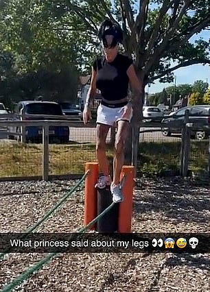 In a video uploaded to Katie's snapchat, the star can be seen walking across a tightrope in a local park