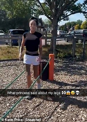 Her incredibly thin frame was noticeable in the clip as she sported a pair of white shorts and a black T-shirt