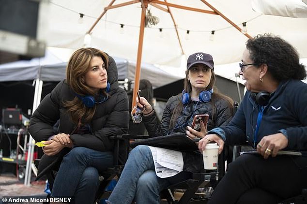 The two women served as executive producers on the Hulu miniseries. Lewinsky is pictured here (left) with with co-executive producers K.J. Steinberg, center, and Lisa Harrison