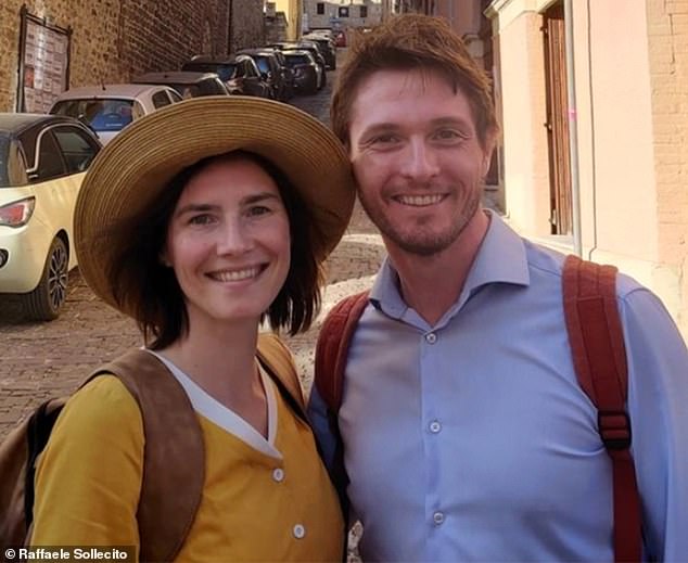 Former partners Knox and Raffaele Sollecito are pictured here meeting again in the Italian town of Gubbio in October 2022, having both been cleared of Meredith Kercher's murder