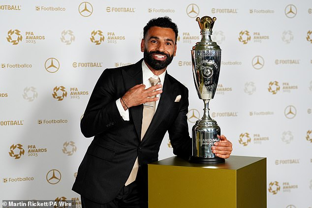 Isak snubbed the PFA's awards ceremony in Manchester on Tuesday night, despite being nominated for PFA Players' Player of the Year, which was won by Mohamed Salah (above)