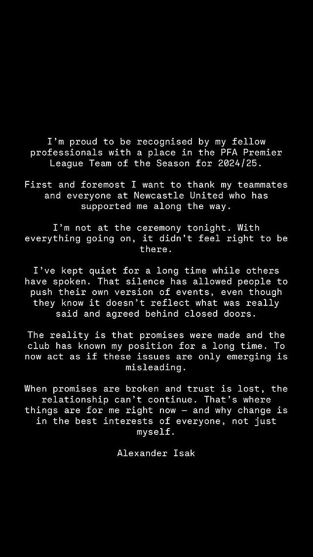 He broke silence on social media with a bombshell statement to explain Tuesday's absence