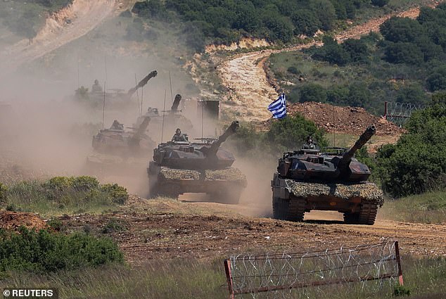 Greek Leopard tanks participate with other NATO forces in the US-led 'LIVEX Immediate Response 2025' military exercise