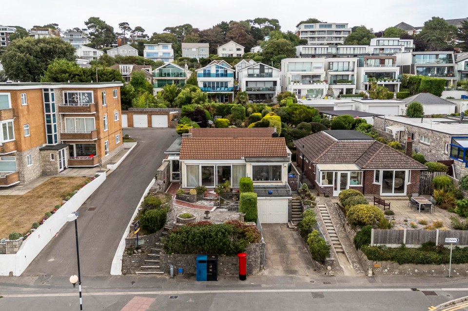 Aerial view of a bungalow for sale in Sandbanks, Dorset.