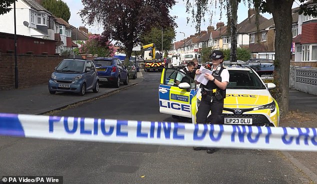 The scene in Monks Park, Wembley, north-west London, on Wednesday following the stabbing