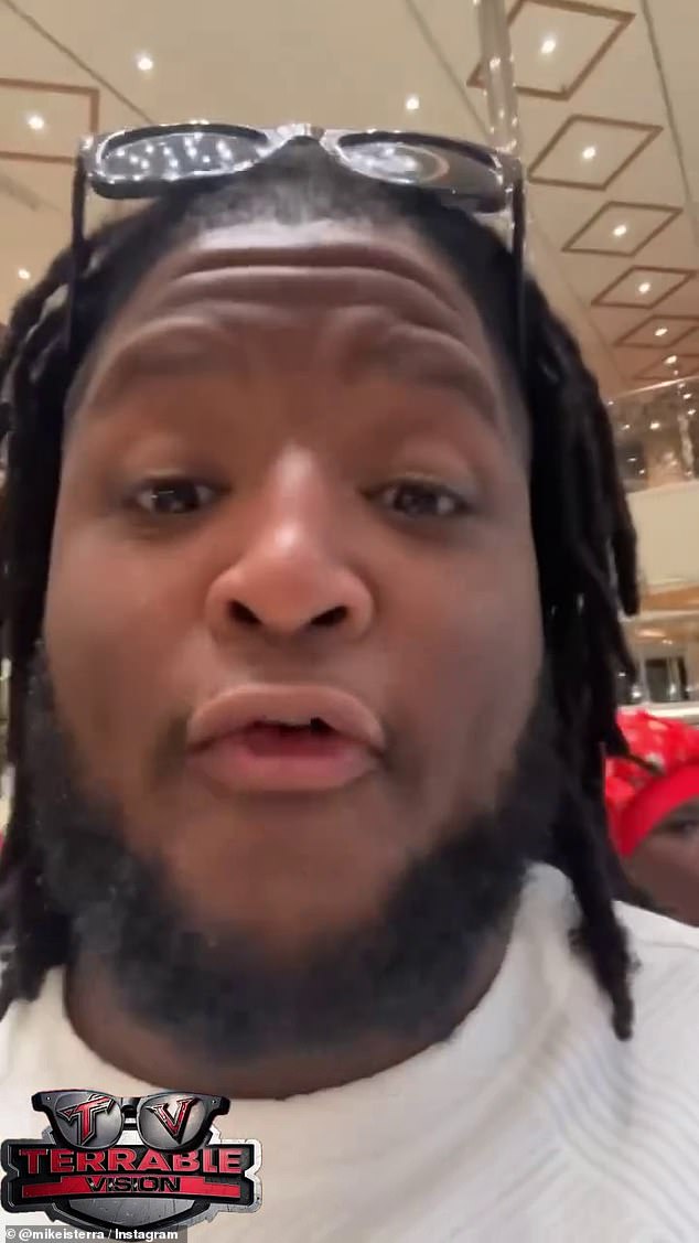Mike Terra, who recorded the shocking footage, flipped his camera and said: 'Over chicken tenders is crazy'