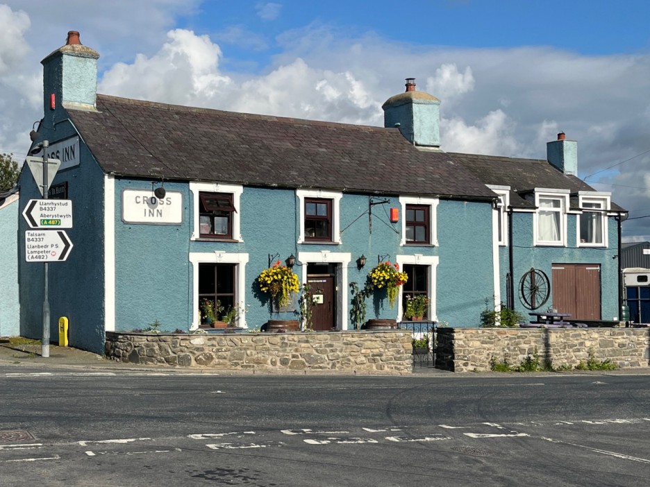 Photo of the Cross Inn pub in Llanon, Wales.
