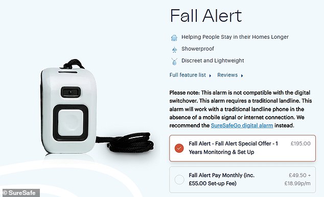 This analogue alarm is 'not compatible' with the digital switchover, Suresafe's website states, but is still available for sale