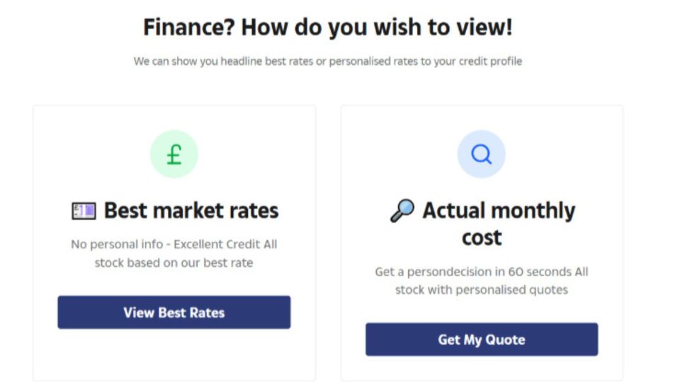 Screenshot showing options to view best market rates or actual monthly cost of finance.