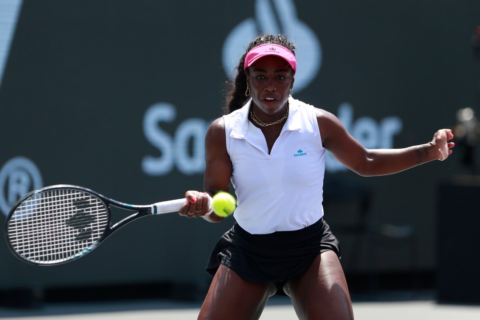 Sachia Vickery of the USA returning a tennis serve.