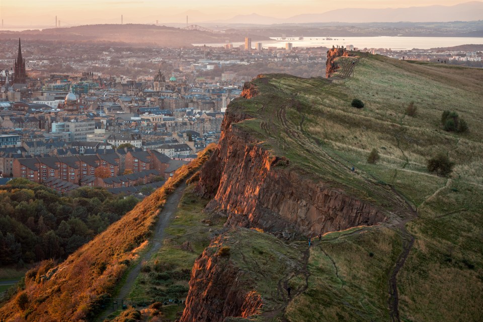 Sunset view of Edinburgh from Arthur's Seat.