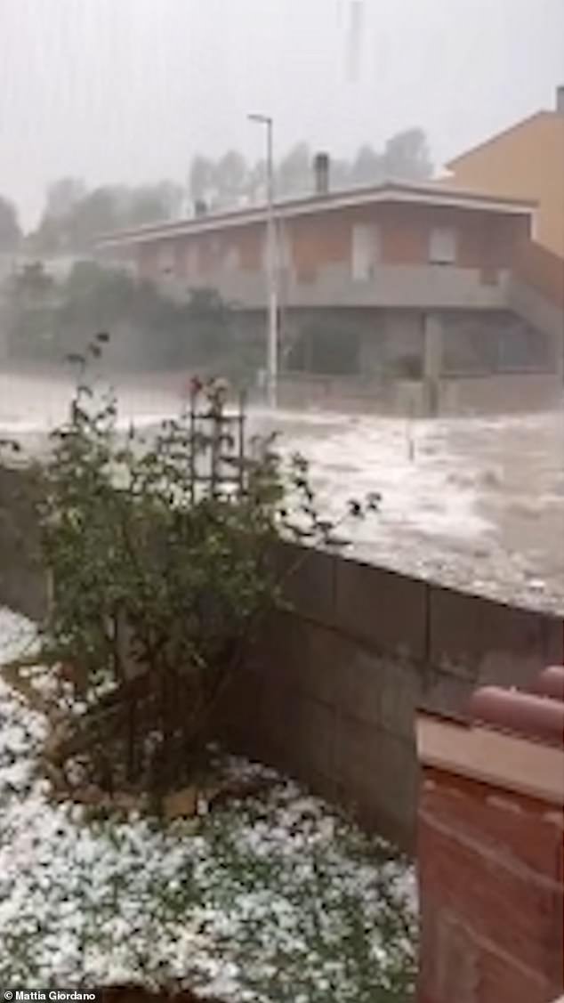 An enormous hailstorm lashed down on the popular Mediterranean tourist island of Sardinia