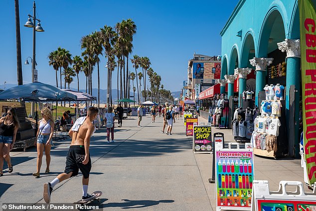 The USA has been more popular than France according to the new data, with 17 per cent heading Stateside, compared to just 14 per cent going across the Channel (Pictured: Venice Beach)