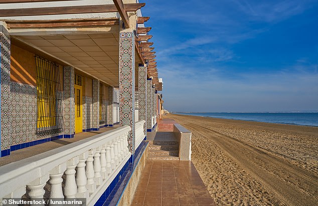 Deserted: Tourists have been banned from going into the water along an entire seven-mile stretch of Spain's Costa Blanca because of rare sea creatures with a potentially-fatal sting (Pictured: Guardamar del Segura beach)