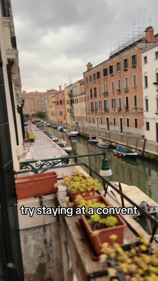 View from a convent balcony overlooking a canal in Venice.
