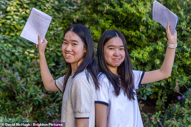 Identical twins Natalie and Constance Kwok at Roedean School in East Sussex landed 20 grade 9s between them