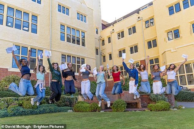 Pupils celebrate at Roedean School in East Sussex