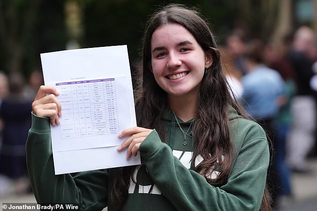 Florence Grose at Putney High School in London receiving her GCSE results, 11 GCSEs, all at grade 9. She combined her studies with her rowing training which saw her selected in the England team for the Home International Rowing Regatta