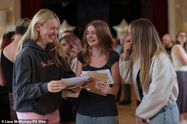 Pupils celebrate at St Dominic's in Belfast