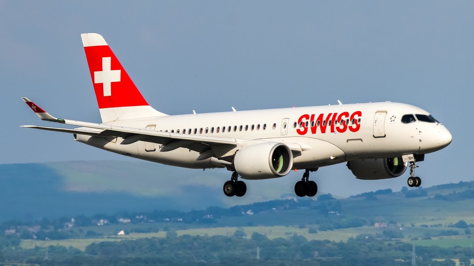 Swiss International Air Lines Airbus A220 landing.