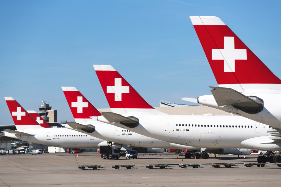 Swiss International Air Lines planes at Zurich Airport.