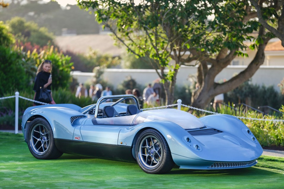 Light blue Nichols Cars N1A ICON 88 supercar on display.