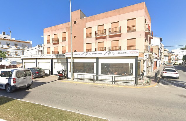 The incident took place on Wednesday at Las Postas cafe (pictured)  in the Spanish town of Los Palacios y Villafranca