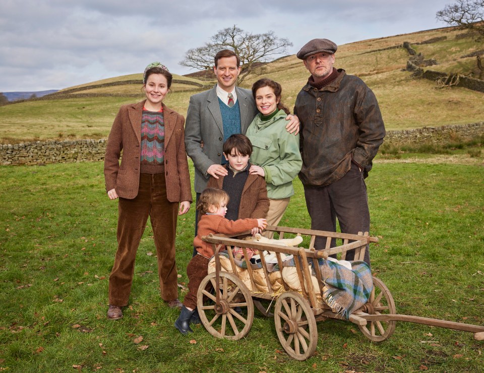Cast photo of All Creatures Great and Small: Imogen Clawson, Nicholas Ralph, Rachel Shenton, and Tony Pitts.