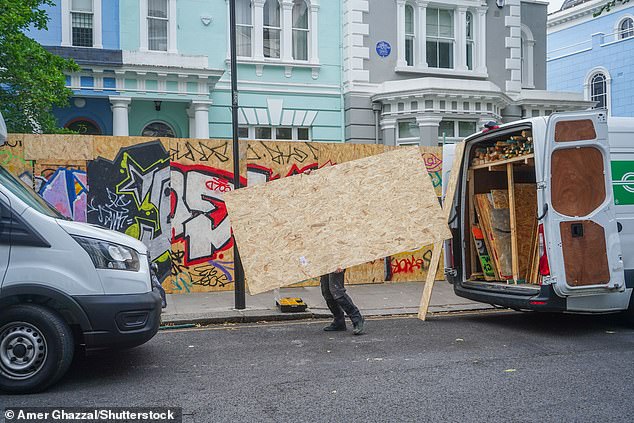 Residential properties in the Notting Hill area are being boarded up this week ahead of the carnival